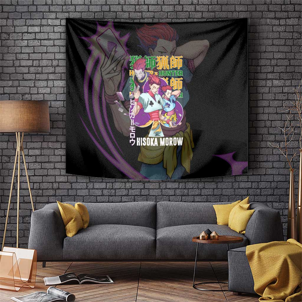 Hisoka Morow Hunter X Hunter Anime Tapestry With Purple Playing Card Suit Design