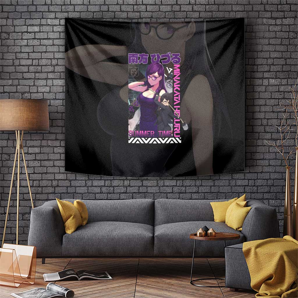Hizuru Minakata Summer Time Rendering Tapestry Purple Anime With Glasses And Axe Design