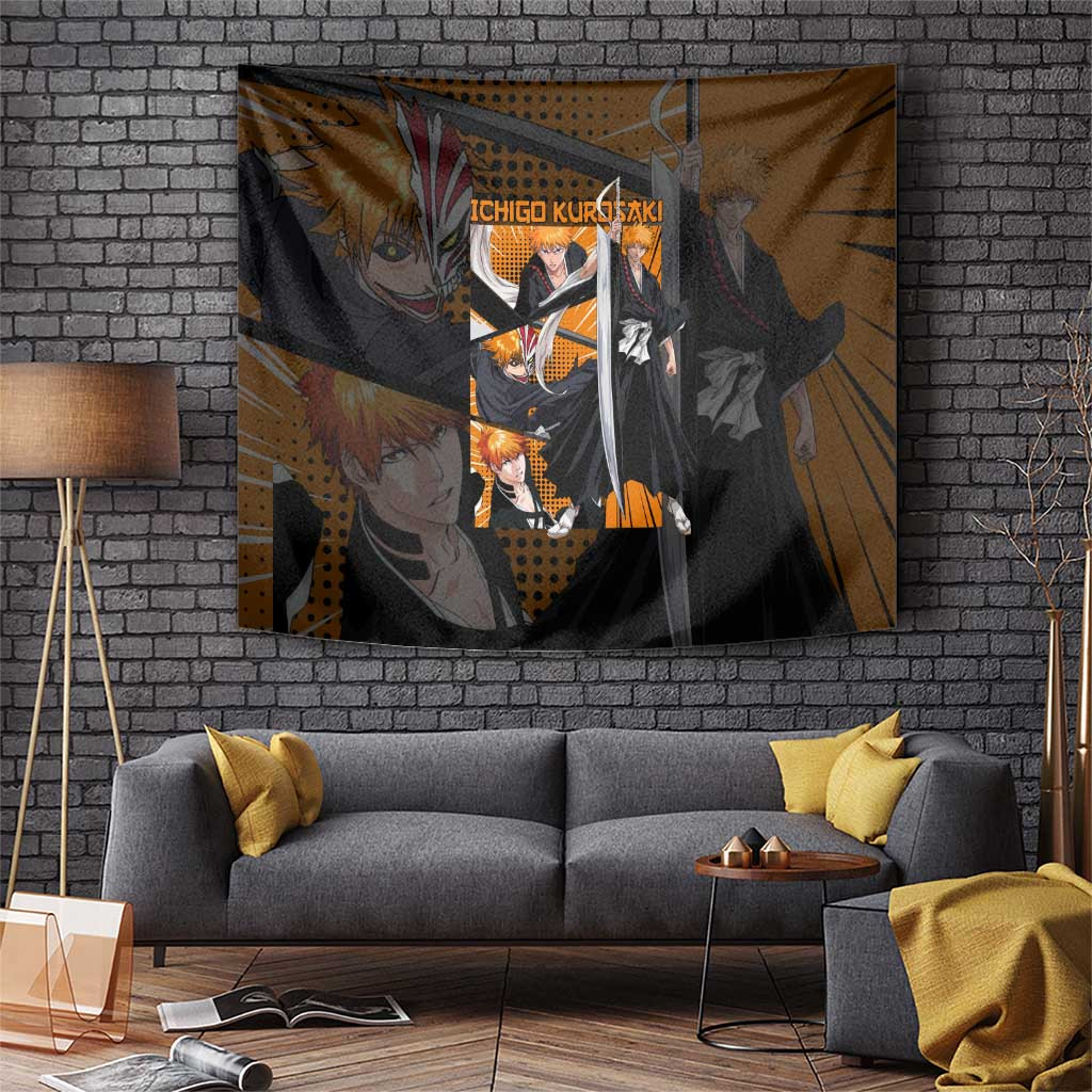 Ichigo Kurosaki Bleach Soul Reaper Tapestry With Zangetsu Sword Anime Style