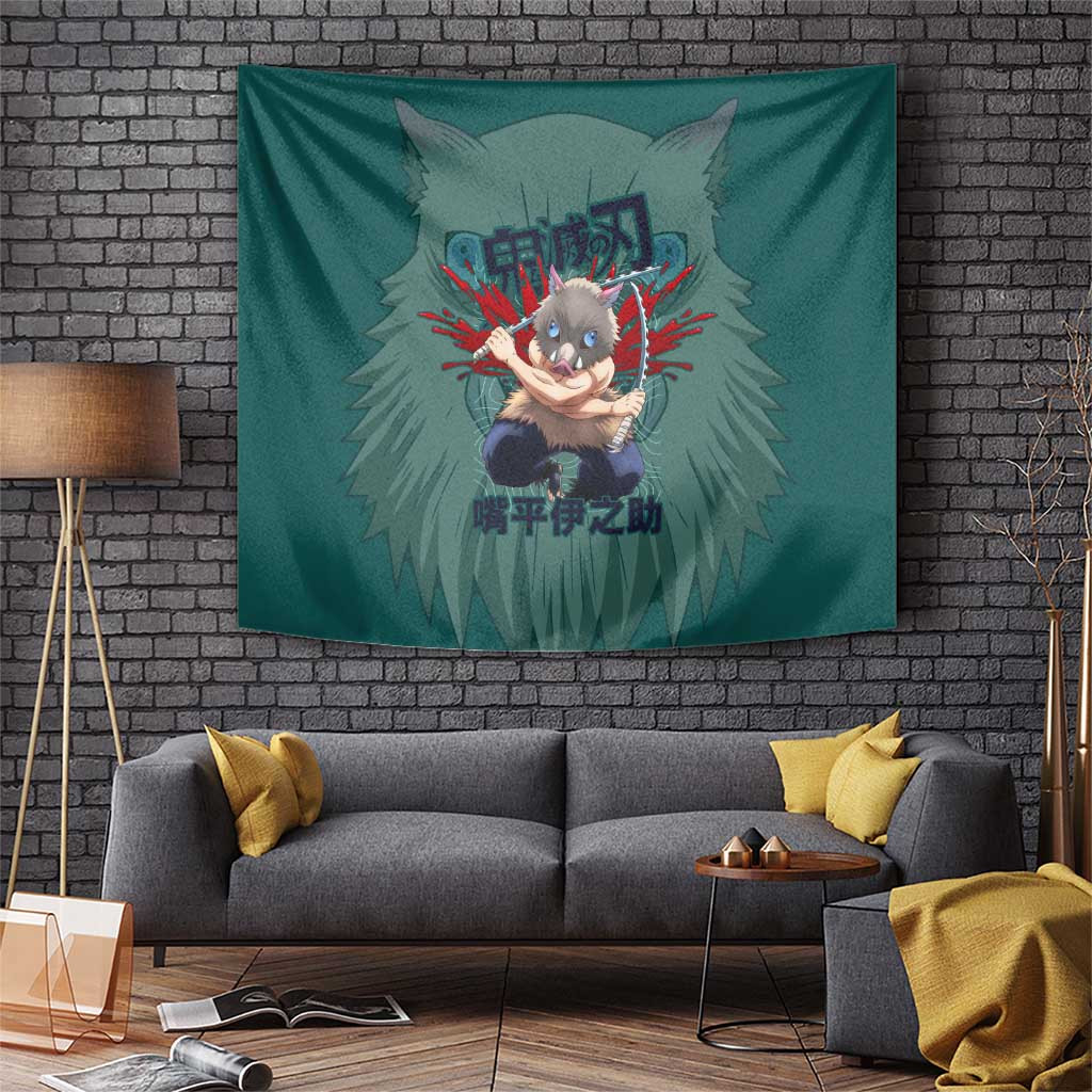 Inosuke Hashibira Demon Slayer Tapestry With Boar Mask And Dual Sword Design