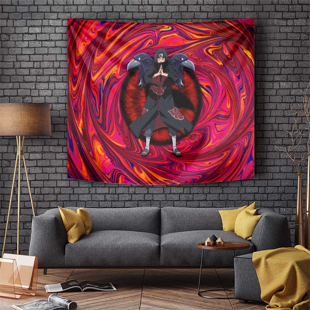 Itachi Akatsuki Naruto Tapestry Under Moonlight Anime Mix Trippy Style