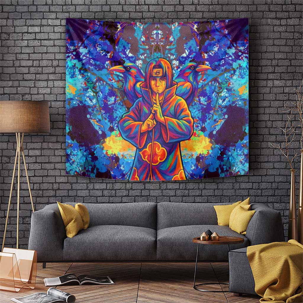 Itachi Uchiha Naruto Tapestry With Colorful Akatsuki Crow Illusion Aura
