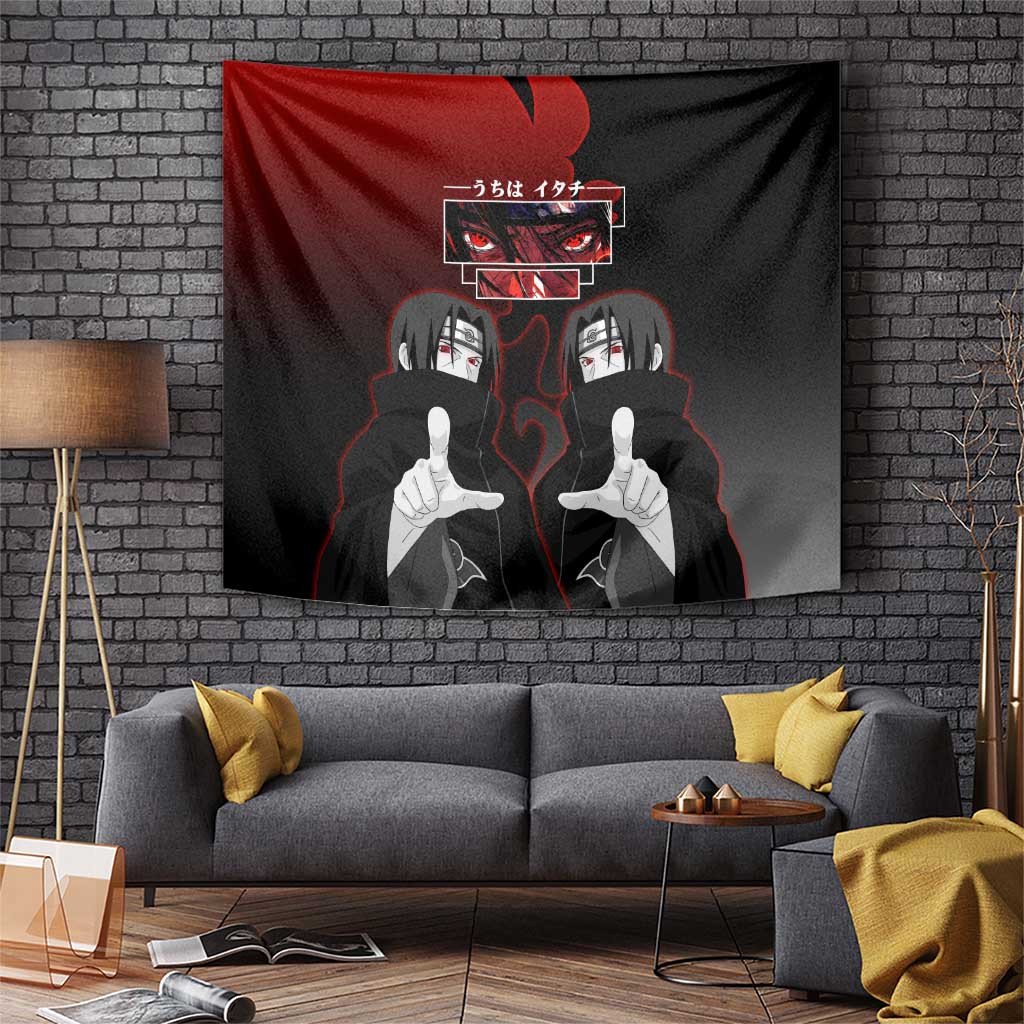 Itachi Uchiha Naruto Tapestry With Mangekyou Red And Black Shinobi Shadow Style