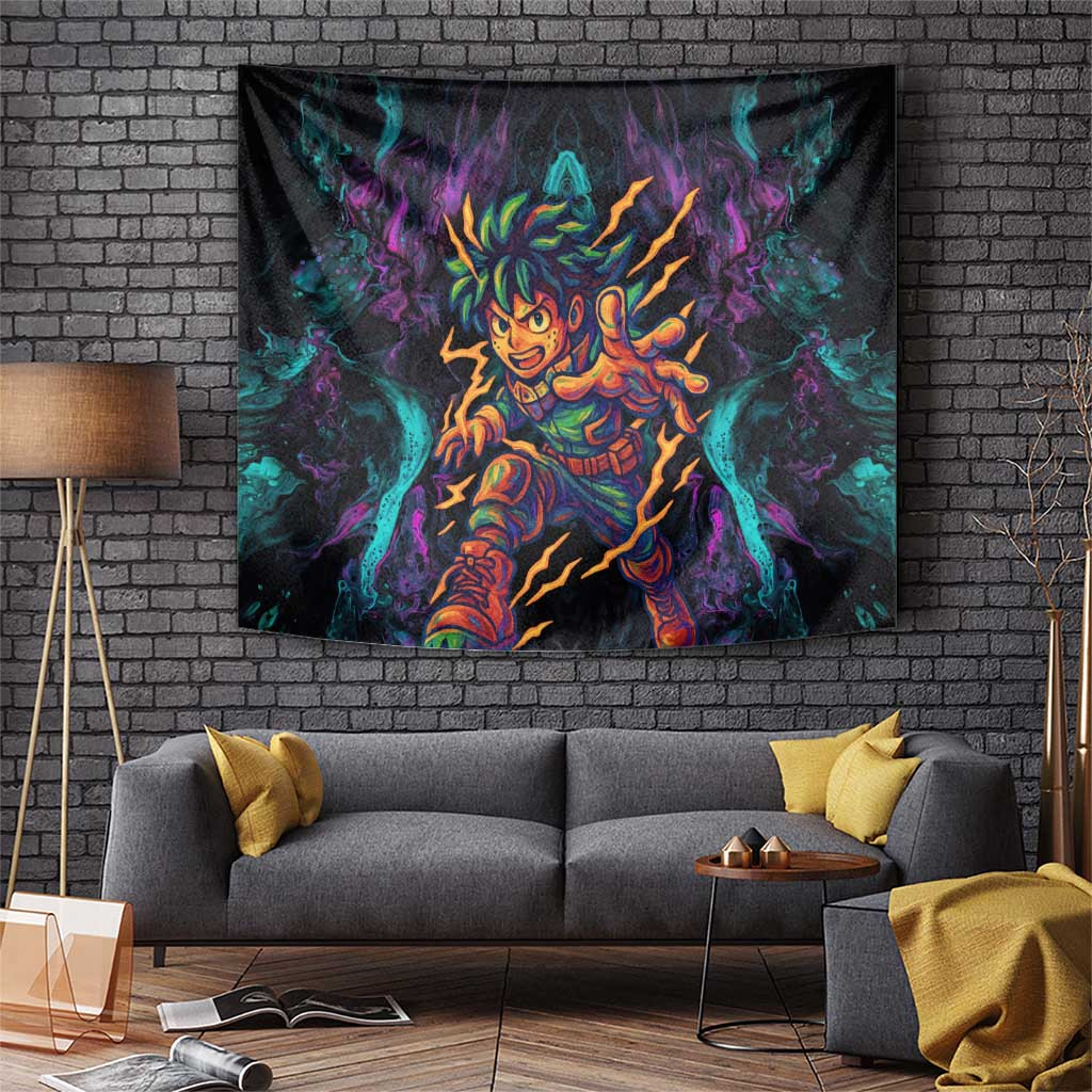 Izuku Midoriya My Hero Academia Tapestry With Electric Black Purple Neon Burst
