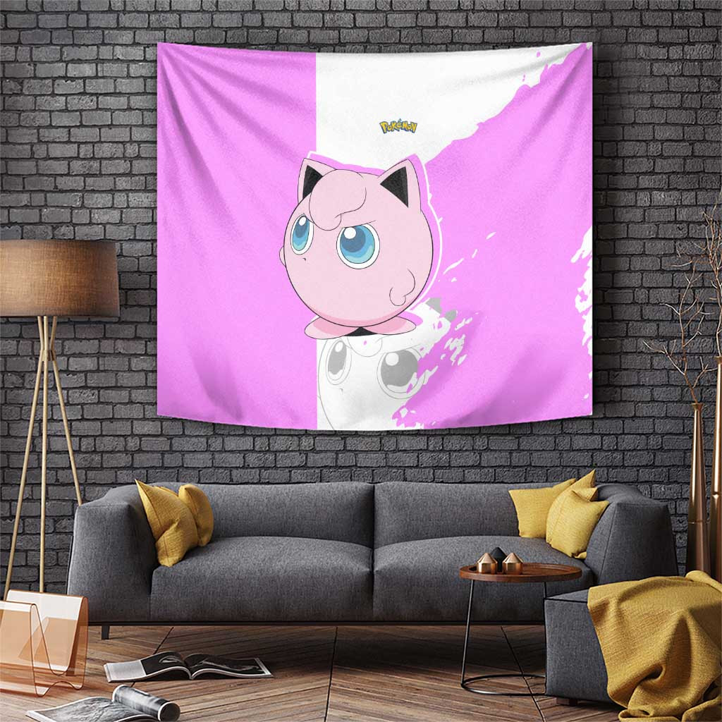 Jigglypuff Character Tapestry With Pink And Purple Graphic Design