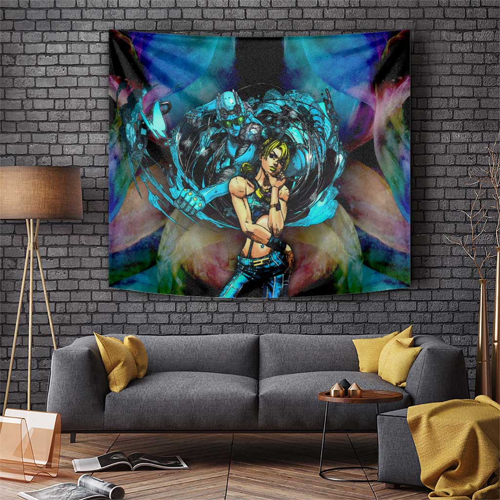 Jolyne Cujoh Jojos Bizarre Adventure Tapestry With Aqua Swirl Stand Aura
