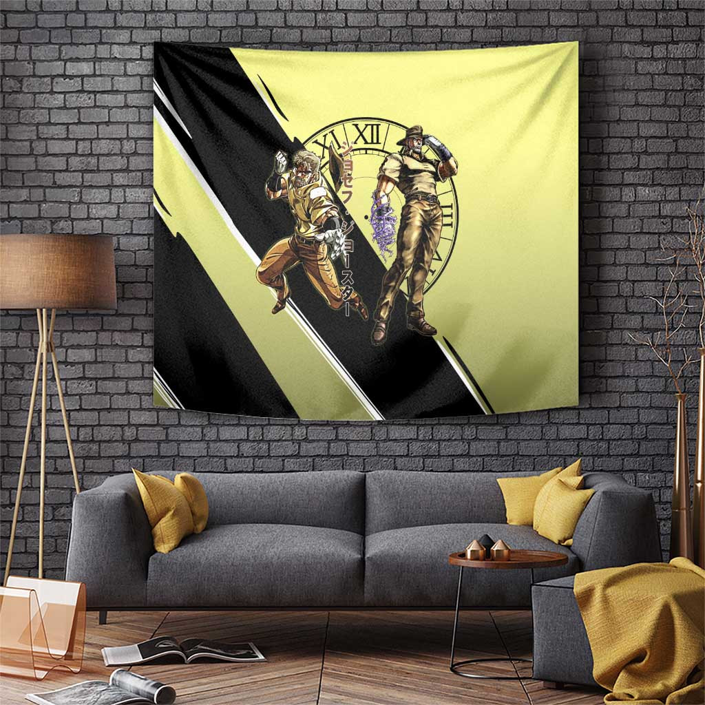 Joseph Joestar Jojos Bizarre Adventure Tapestry With Hermit Purple Yellow Clock Pose