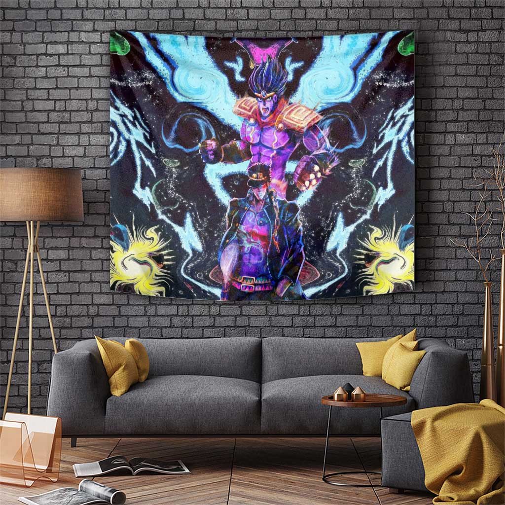 Jotaro Kujo And Star Platinum Tapestry Cosmic Jojo Stand Design With Galaxy Art Print