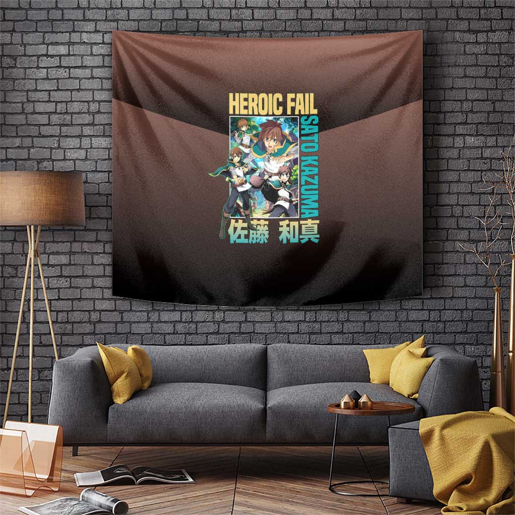 Kazuma Konosuba Tapestry With Heroic Fail Anime Design And Brown Teal Gradient