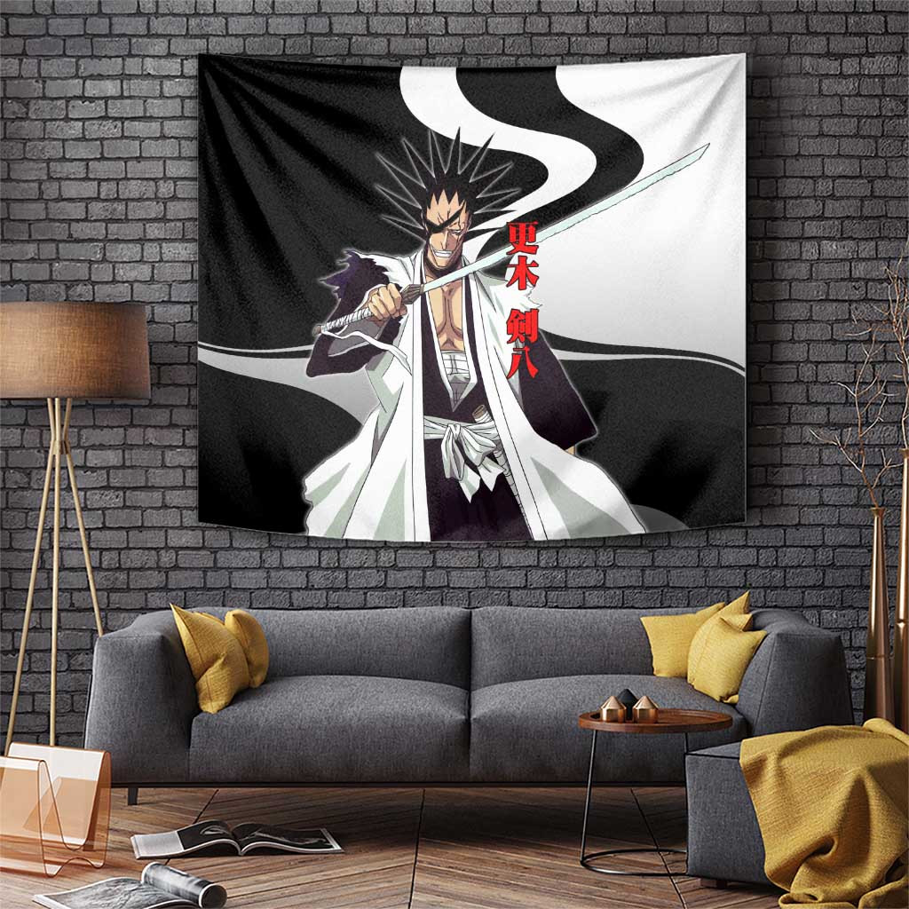 Kenpachi Zaraki Dual Pose Graphi Tapestry With Sword Detail And Japanese Lettering