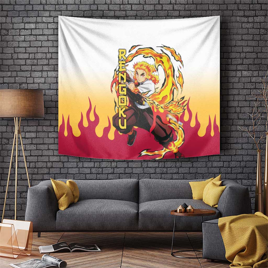 Kyojuro Rengoku Flame Hashira Demon Slayer Tapestry Fiery Red And Yellow Theme