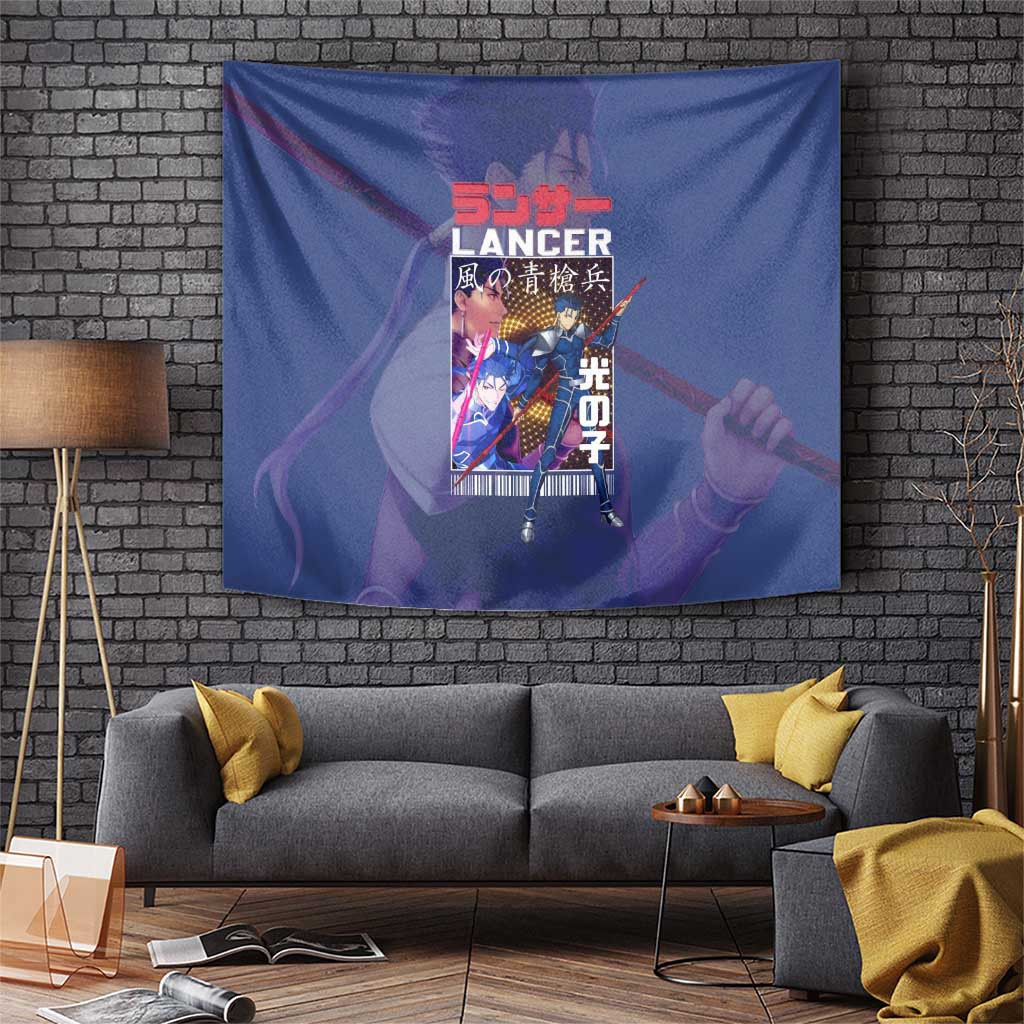 Lancer Fate Stay Night Tapestry With Blue Spear Warrior Aura
