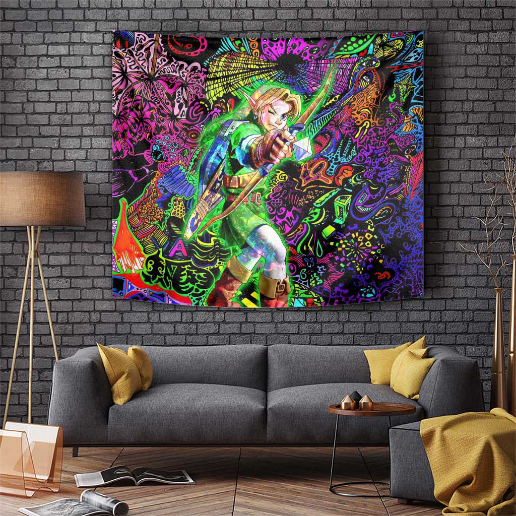 Link Zelda Heroic Adventure Tapestry In Hyrule Fantasy World Trippy Style