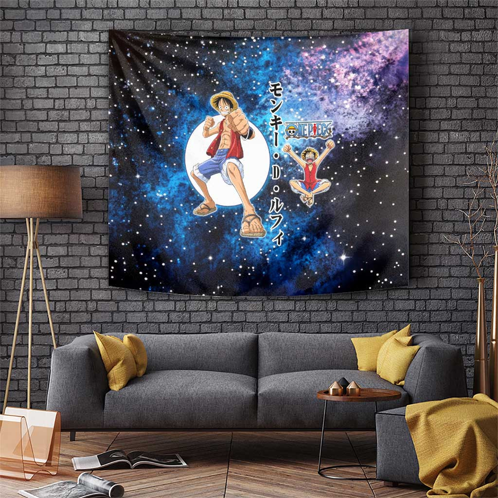 Luffy Galaxy Tapestry With Straw Hat Pirate Design And Space Background
