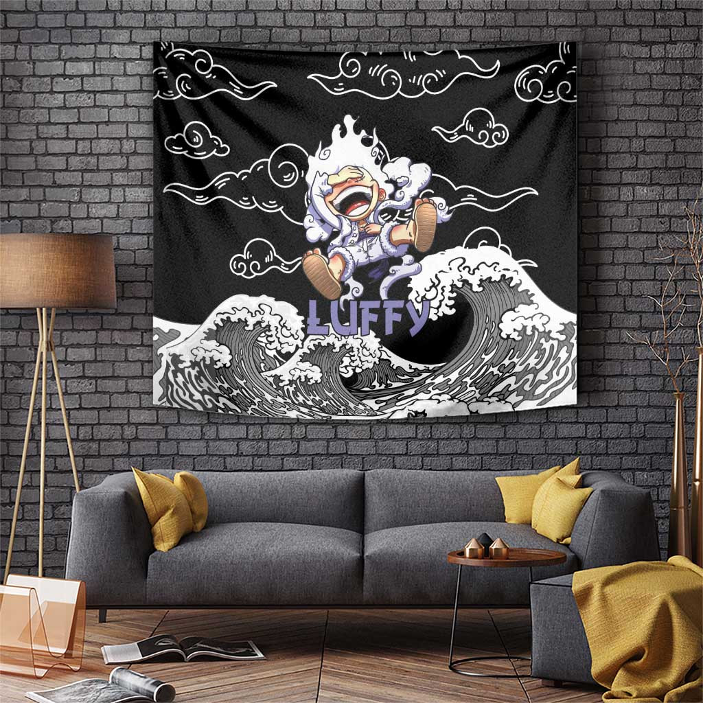 Luffy Gear 5 One Piece Tapestry With Cloud Aura And Straw Hat Pirate Symbols