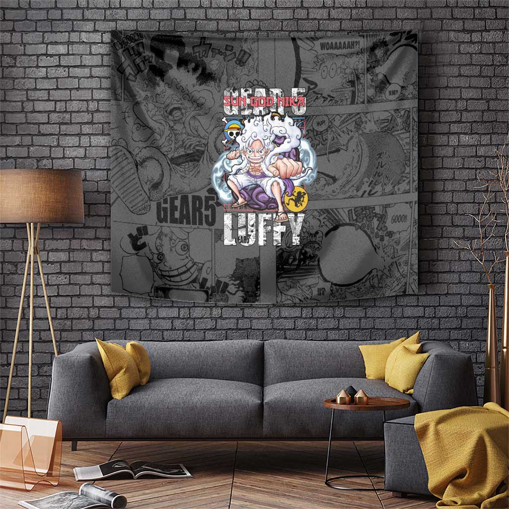 Luffy Gear 5 One Piece Tapestry With Manga Background And Straw Hat Emblems