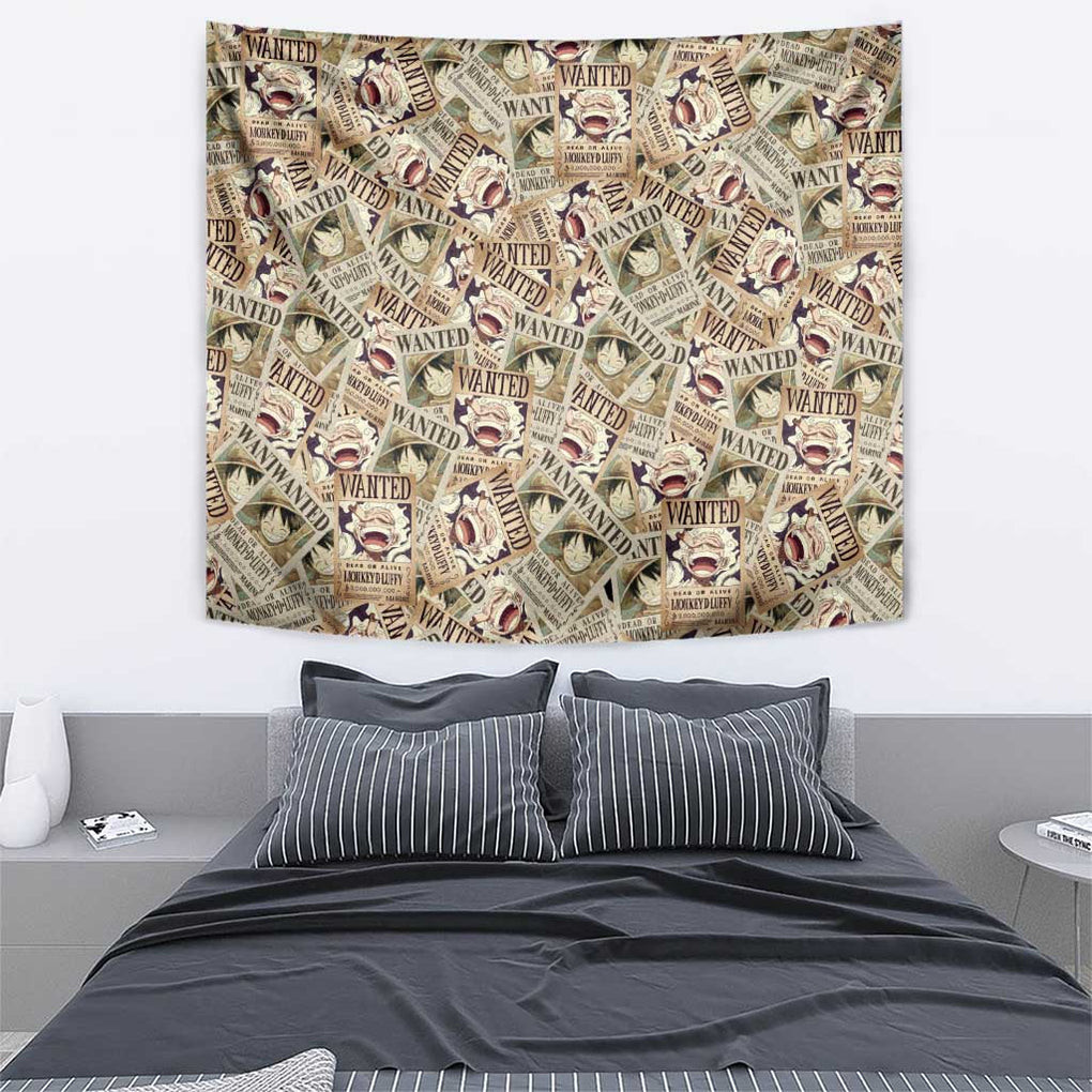 Luffy Wanted One Piece Tapestry Anime Style
