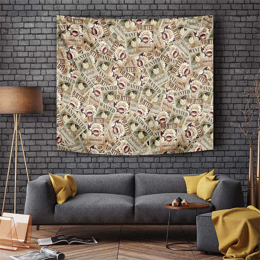 Luffy Wanted One Piece Tapestry Anime Style