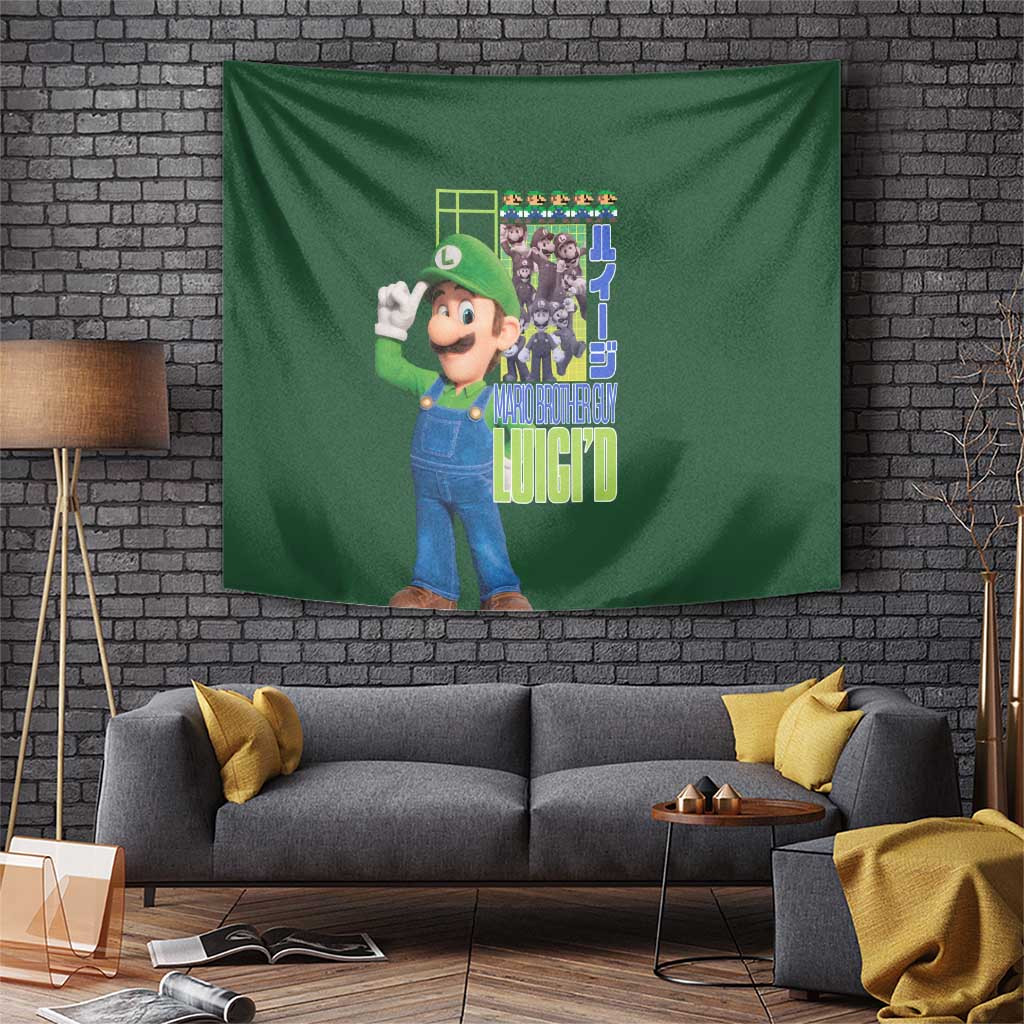 Luigi Mario Bros Green Hero Tapestry With Playful Vibe In Japan Anime Style