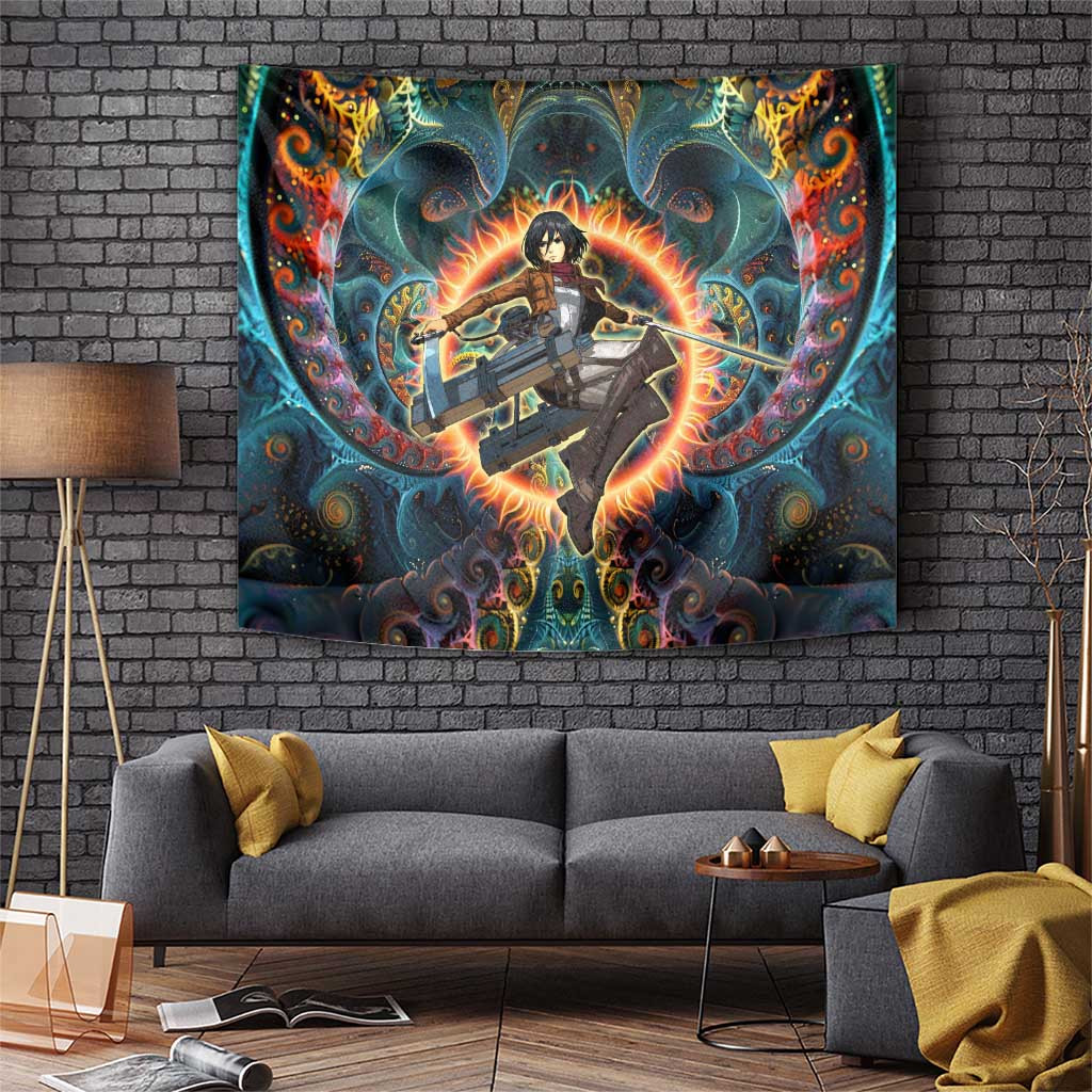 Mikasa Ackerman Tapestry Trippy Attack On Titan Psychedelic Swirl Design