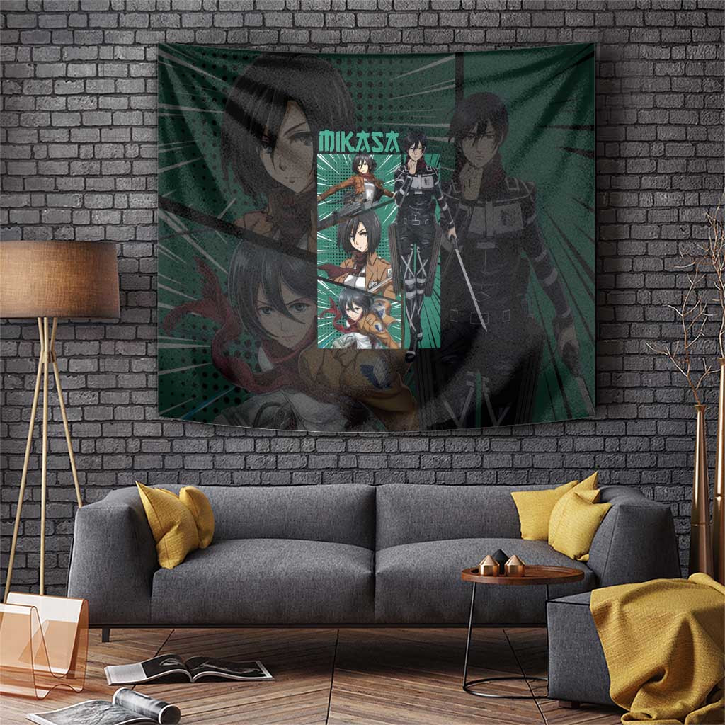 Mikasa Attack On Titan Tapestry Protector Of Eren With Blades Drawn Anime Style