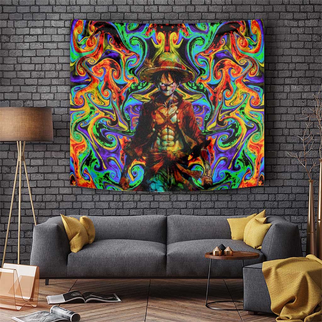 Monkey D Luffy One Piece Tapestry With Psychedelic Swirl Pirate Energy