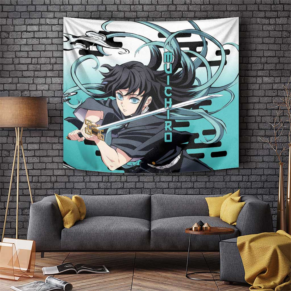 Muichiro Tokito Mist Hashira Demon Slayer Tapestry Blue And Black Aesthetic