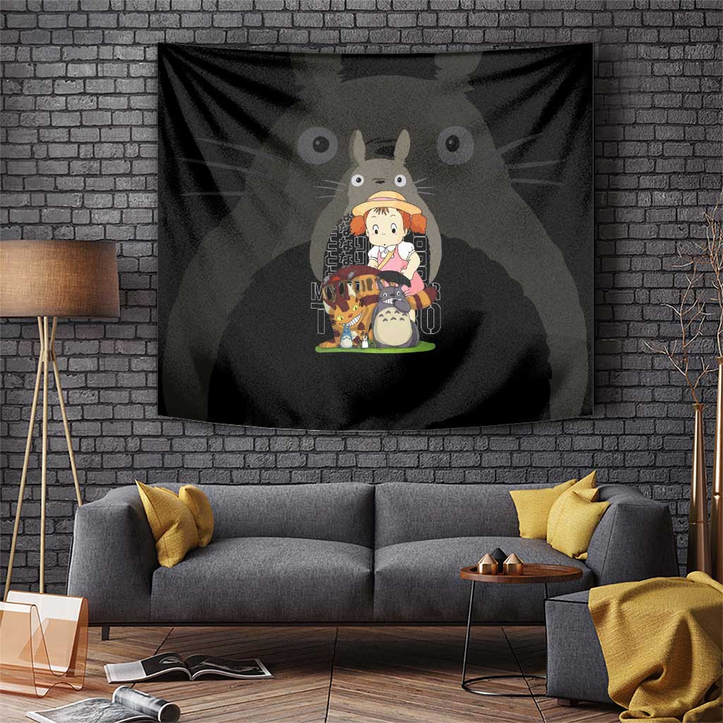 My Neighbor Totoro Tapestry With Black Studio Ghibli Forest Spirit Design