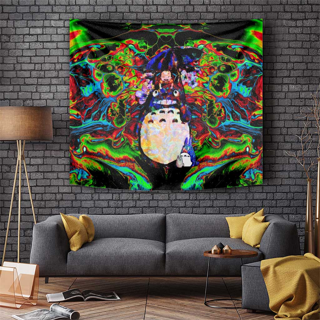 My Neighbor Totoro Tapestry With Umbrella Ride And Dreamy Forest Glow