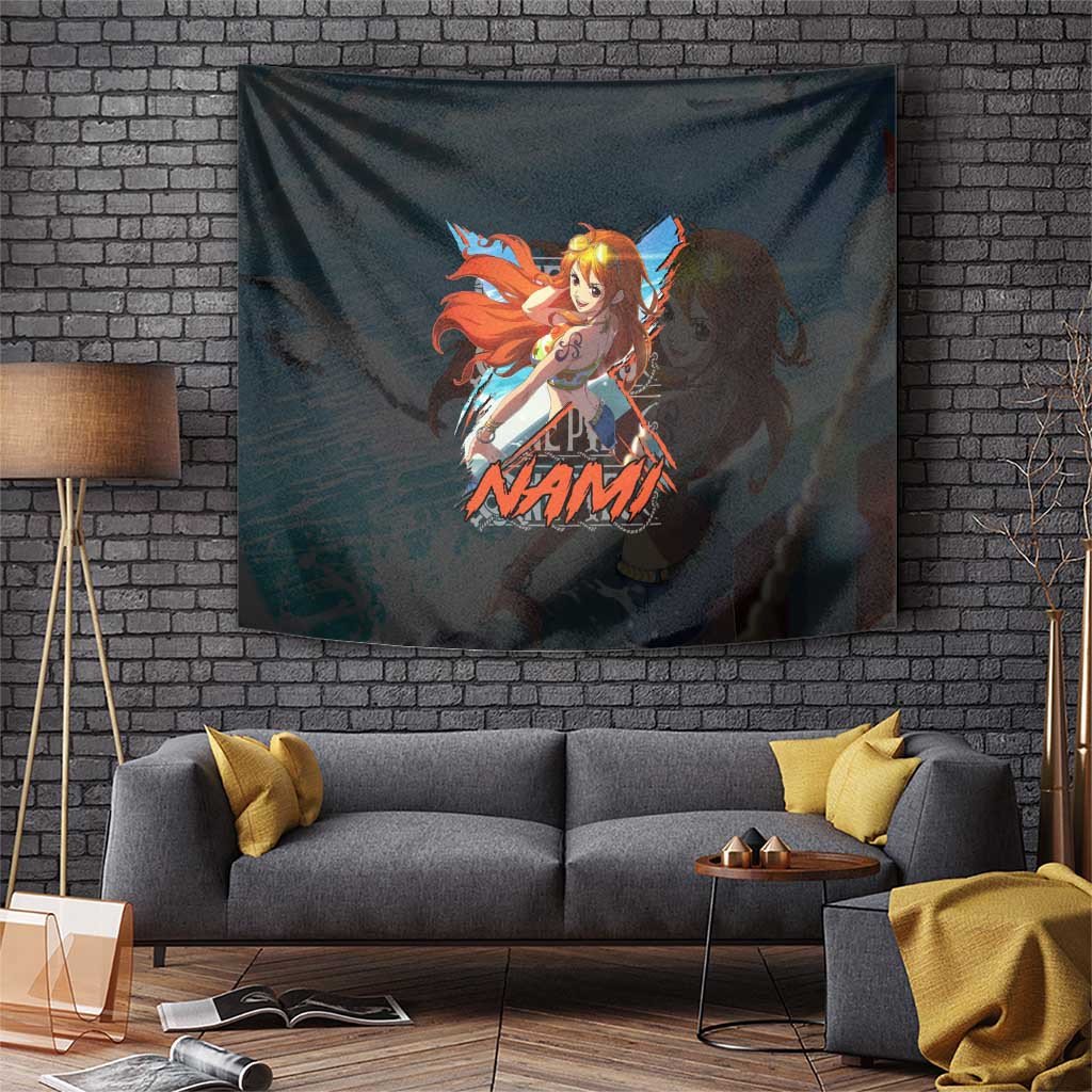Nami One Piece Navigator Tapestry With Clima Tact And Breezy Smile Anime Style