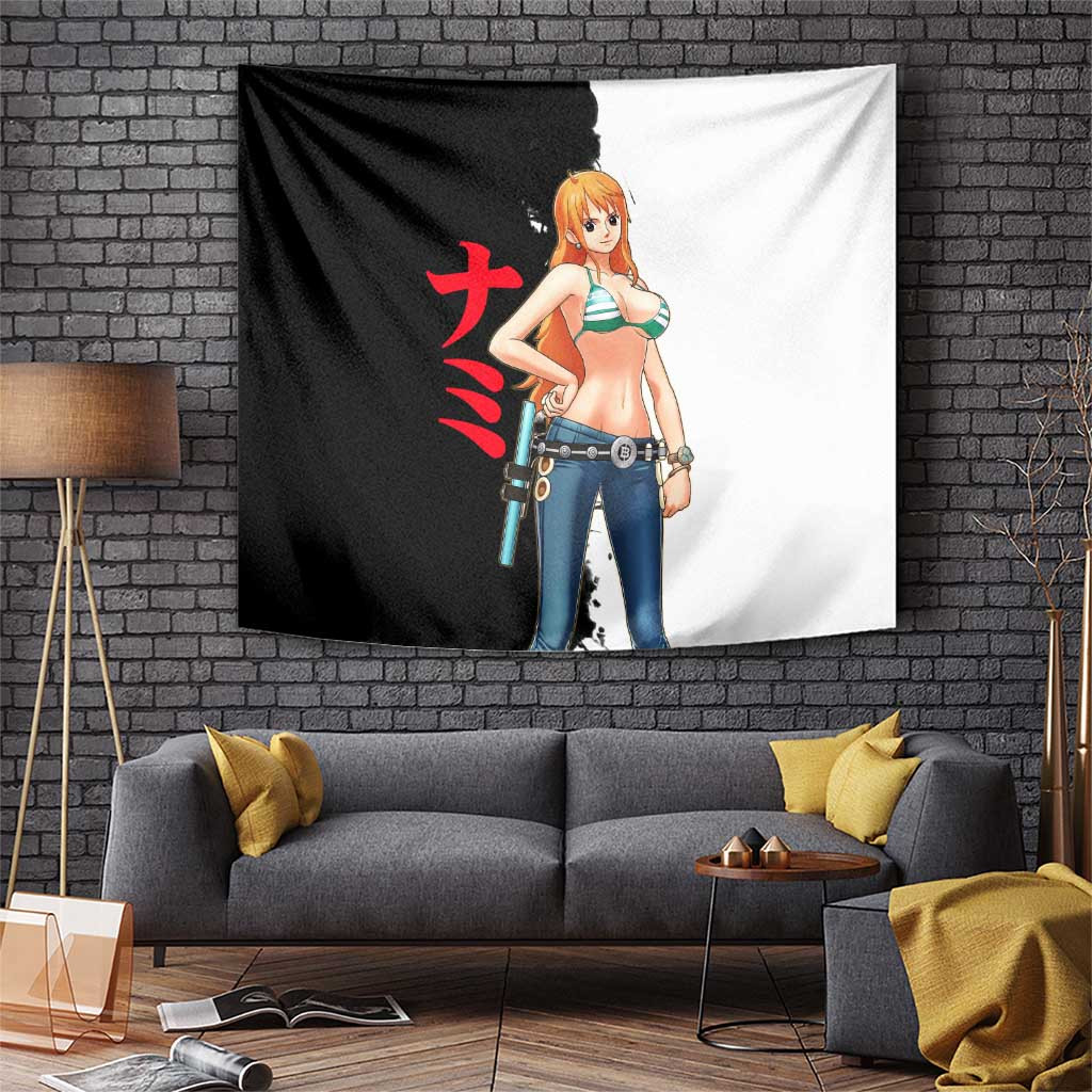 Nami One Piece Tapestry With Straw Hat Pirates Theme And Weather Staff Illustration