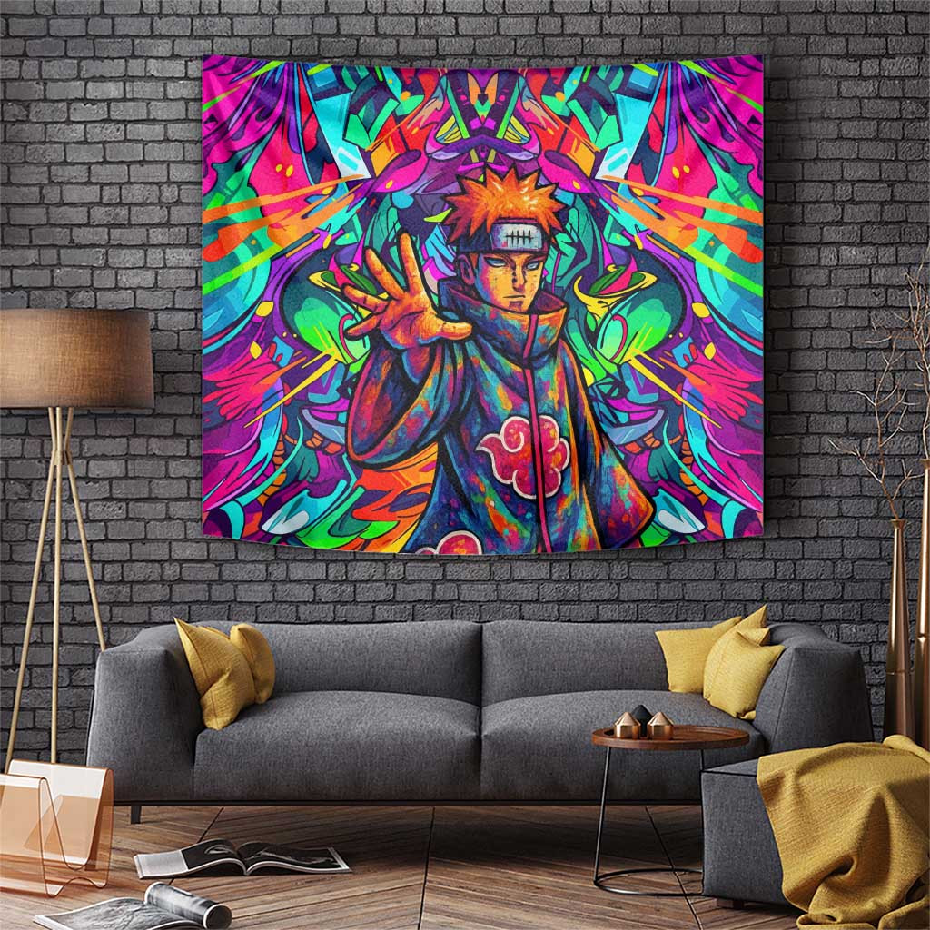 Naruto Akatsuki Urban Pattern Tapestry With Colorful Abstract Background