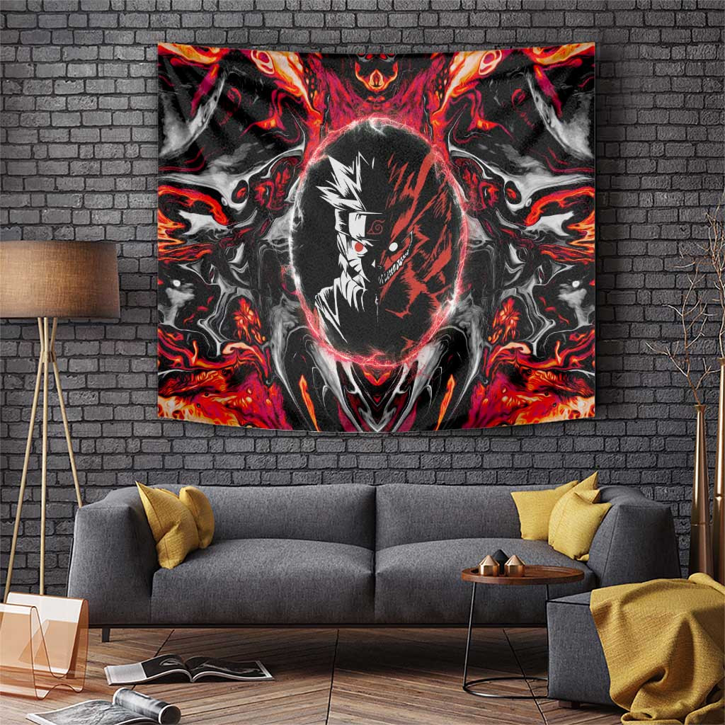 Naruto Shippuden Tapestry With Abstract Red And Black Kurama Energy Design