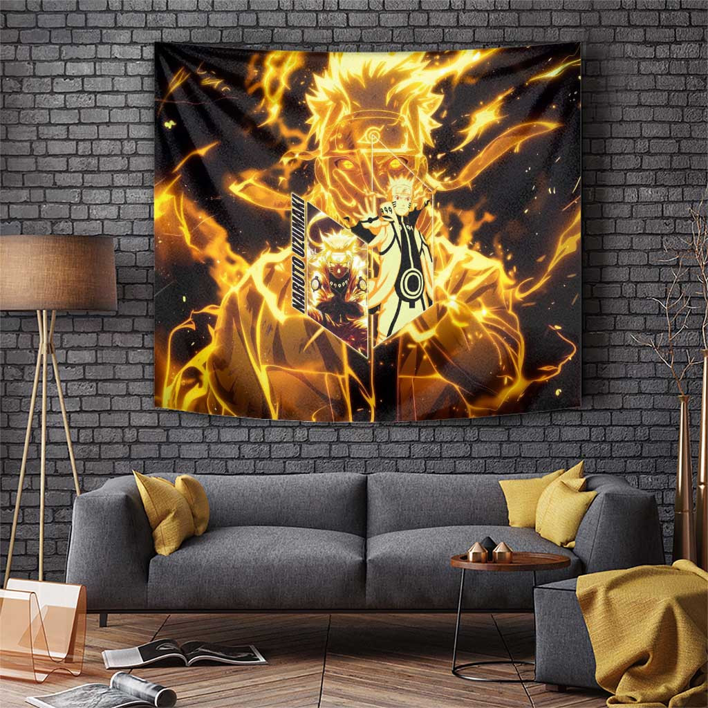 Naruto Uzumaki Naruto Tapestry With Kurama Chakra Mode Design Nine Tails Anime
