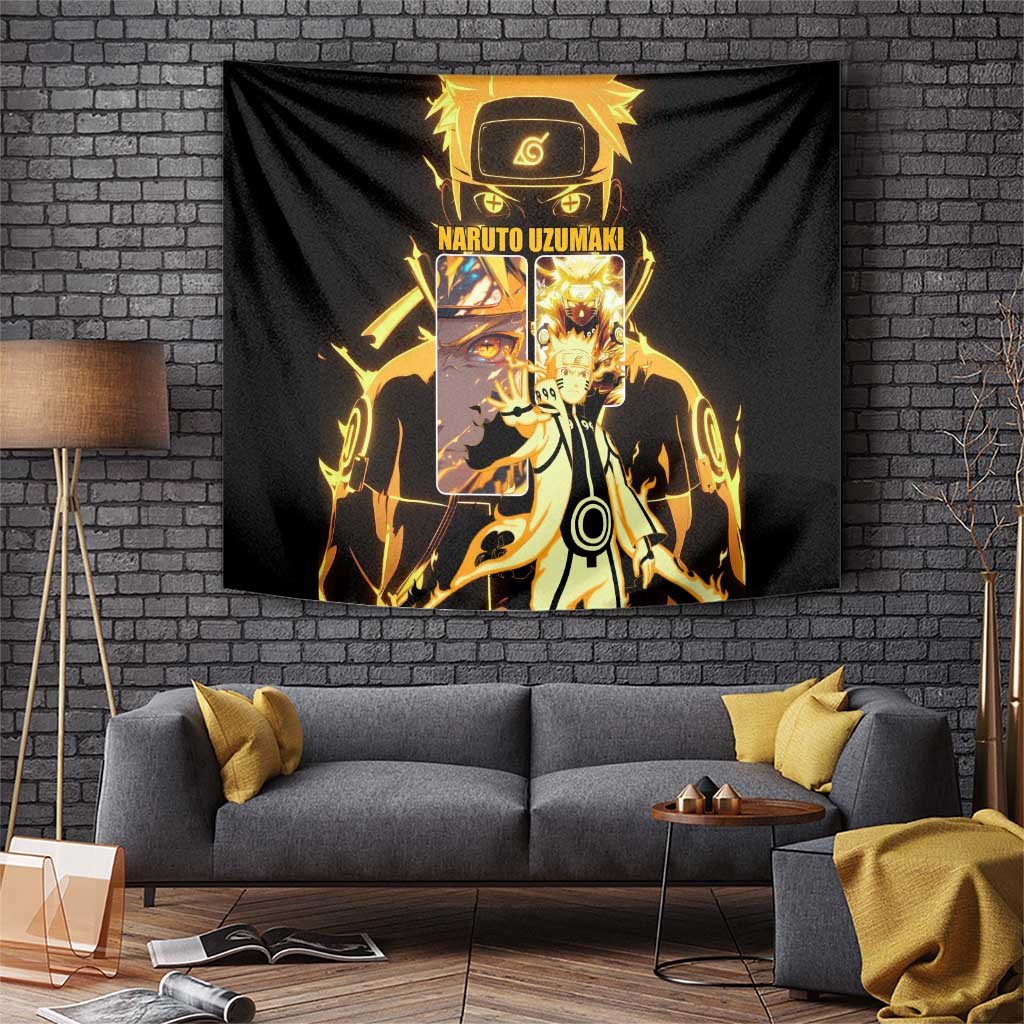 Naruto Uzumaki Naruto Tapestry With Kurama Cloak Mode Design Black And Gold Anime