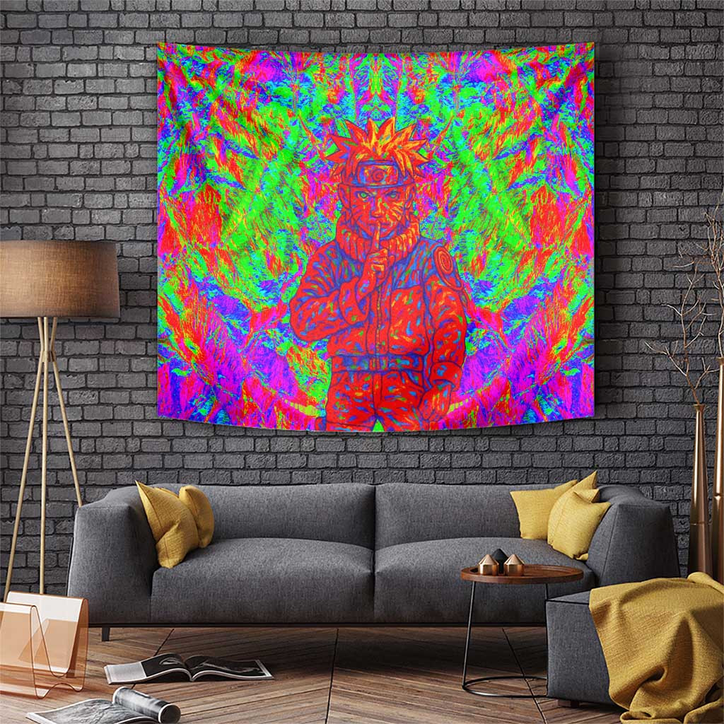 Naruto Uzumaki Shippuden Tapestry With Neon Red Chakra Psychedelic Aura