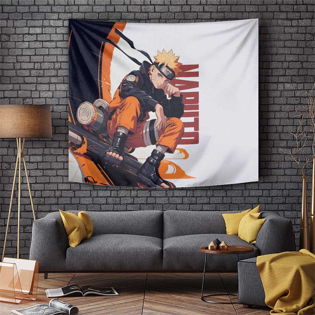 Naruto Uzumaki Tapestry With Ninja Pose And Orange Black Design