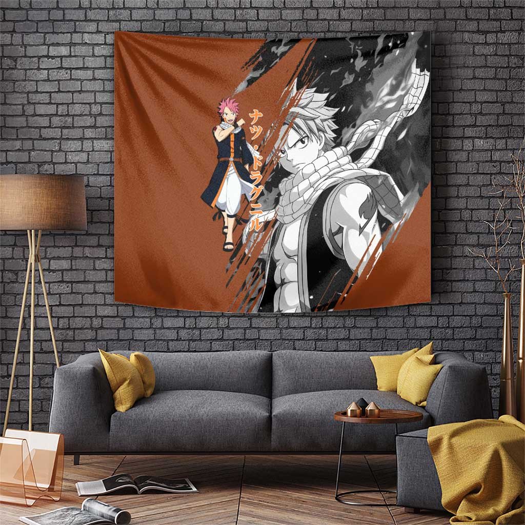 Natsu Dragneel Fairy Tail Tapestry With Fire Element Brown And Black Split Design