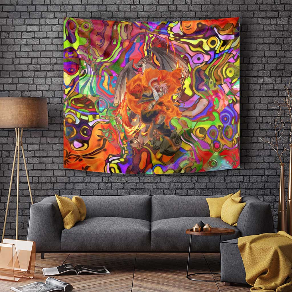 Natsu Dragneel X Igneel Fairy Tail Tapestry Fire Dragon Legacy And Bond Trippy Style