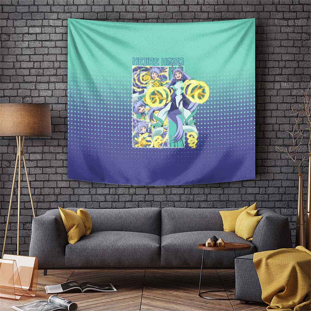Nejire Hado My Hero Academia Tapestry With Teal And Purple Wave Motion Theme