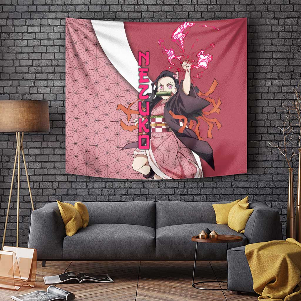 Nezuko Kamado Demon Slayer Tapestry Pink Kimono Geometric Pattern