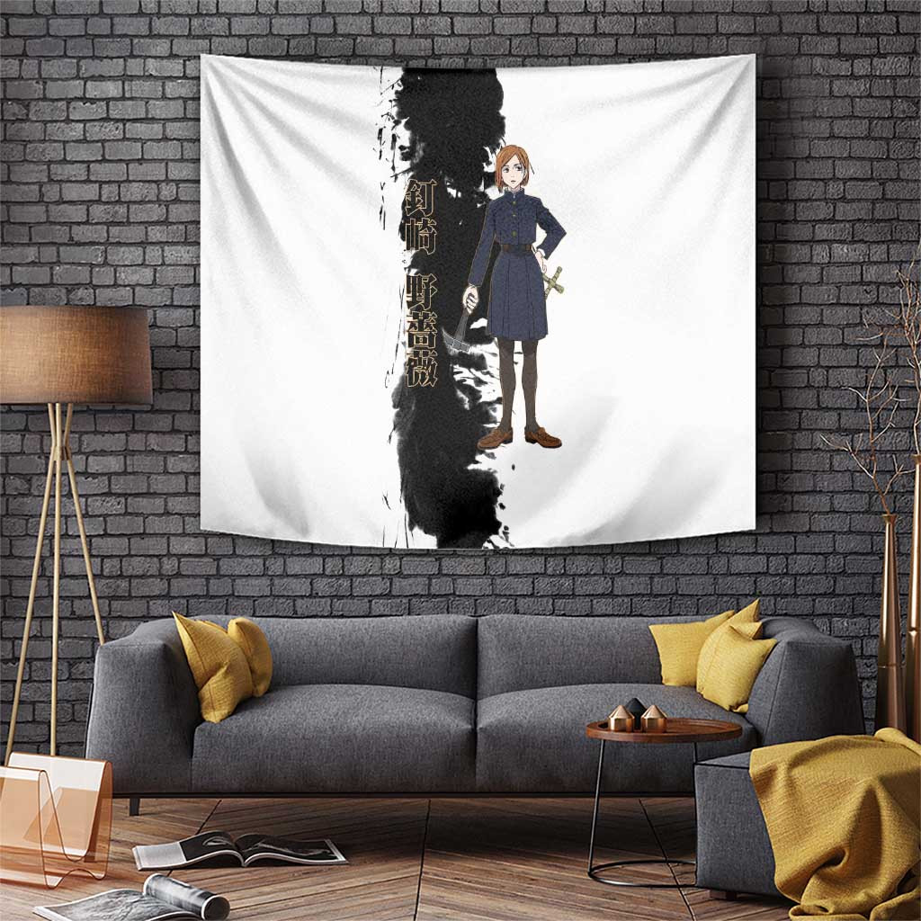 Nobara Kugisaki Jujutsu Kaisen Tapestry With Black Brushstroke Cursed Energy Style