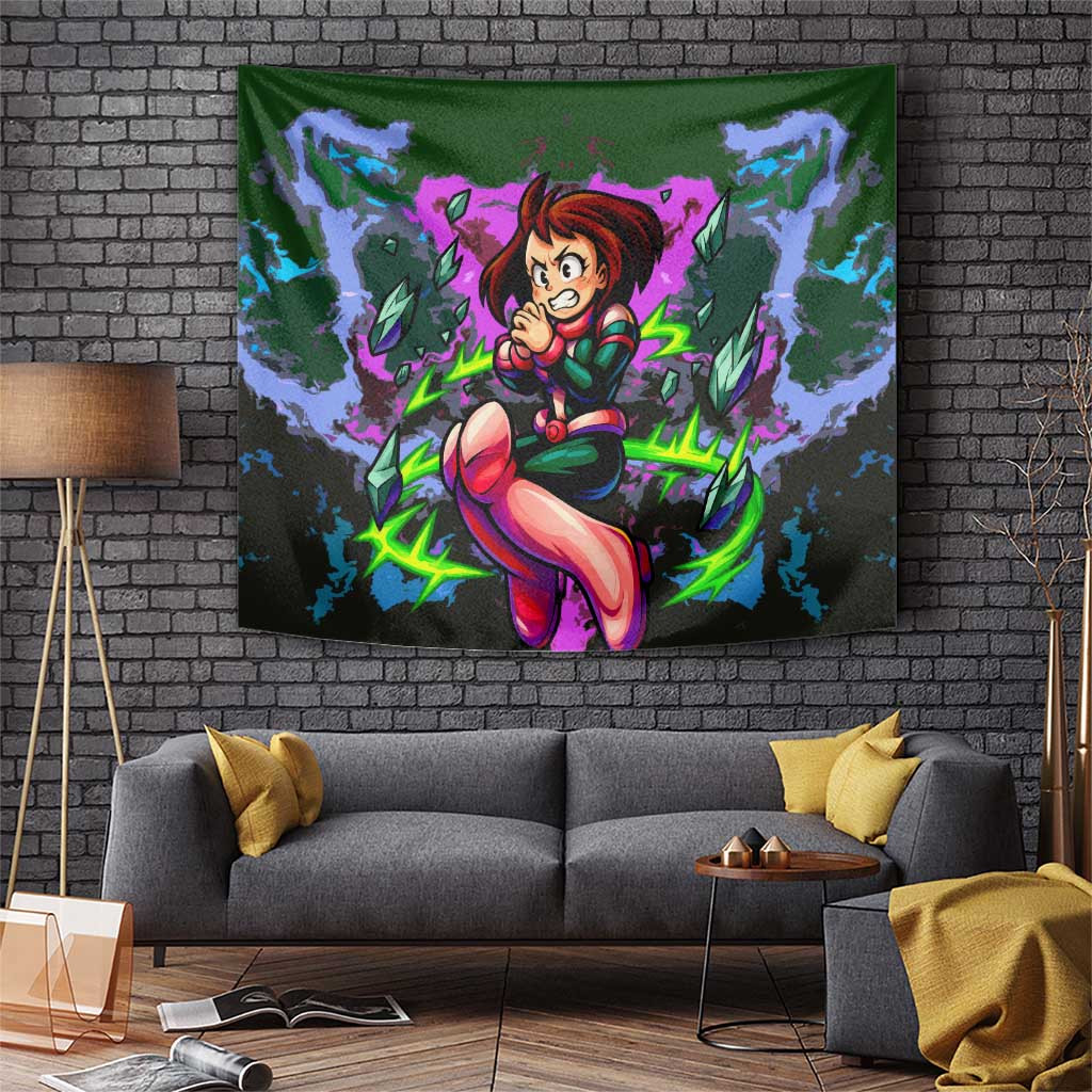 Ochaco Uraraka My Hero Academia Tapestry With Gravity Burst Pink Green Storm Scene