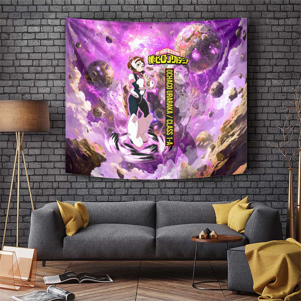 Ochaco Uraraka Purple Galaxy Tapestry With Floating Rock Design