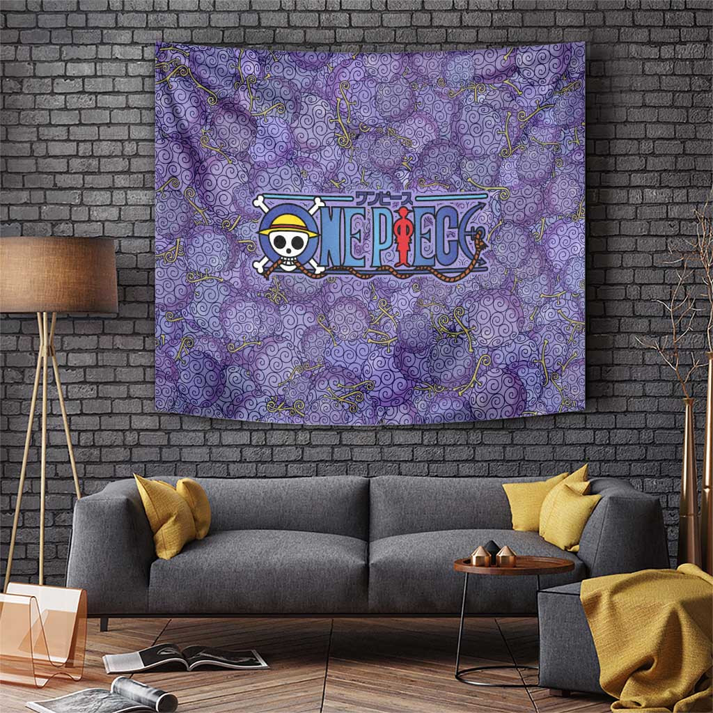 One Piece Gomu Gomu No Mi Pattern Tapestry And Logo Purple