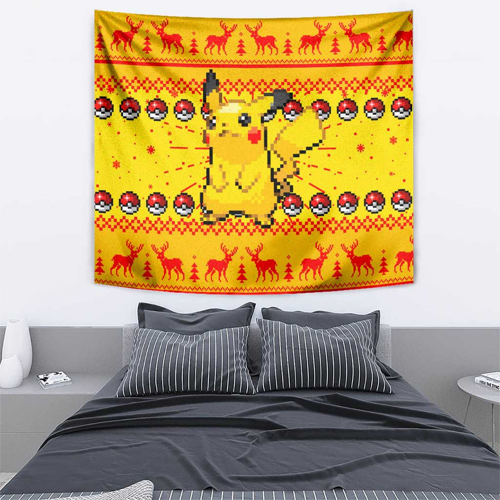 Pikachu Poke Tapestry Anime Pixel Christma Pattern Style