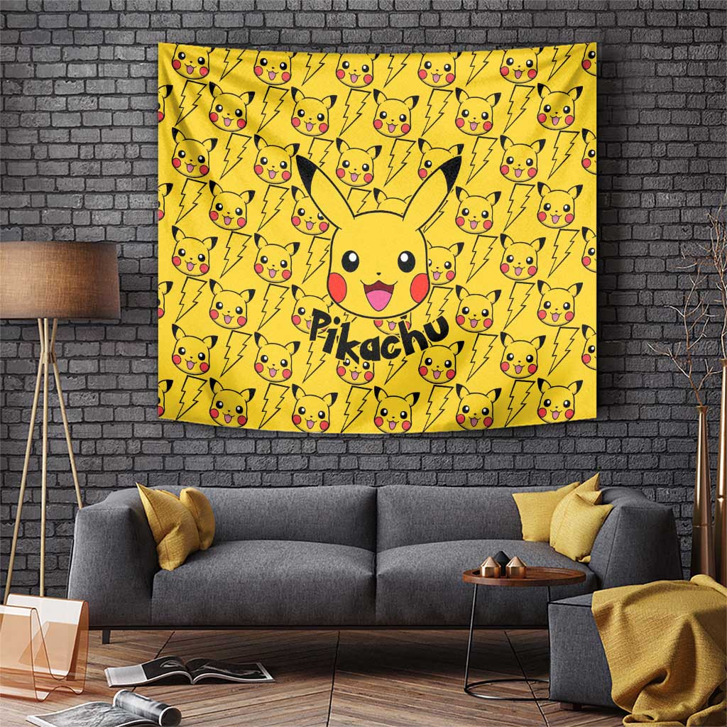 Pikachu Poke Tapestry With All Over Lightning Bolt Print Cute