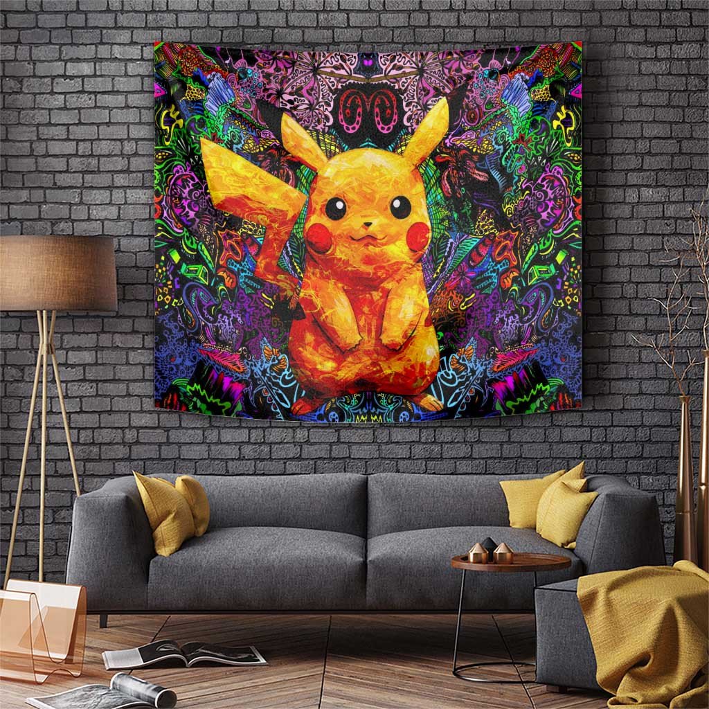 Pikachu Tapestry Colorful Psychedelic Electric Mouse Art