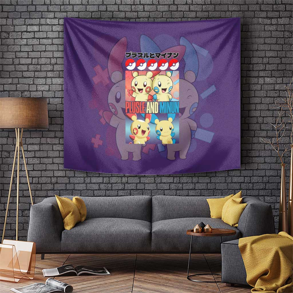 Plusle And Minun Poke Tapestry Adorable Electric Duo In Japan Anime Style