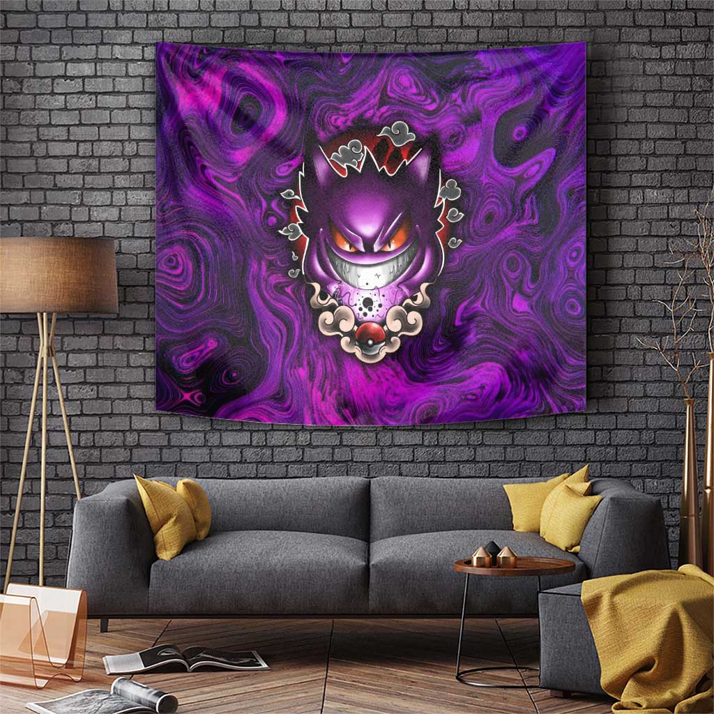 Poke Gengar Tapestry Purple Ghost Type Swirl Print
